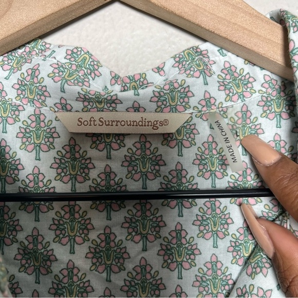 Soft‎ Surroundings Women Tunic Top Large Green Tan Popover Henley Dress Brunch - Picture 11 of 12